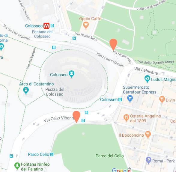 Carte des points de vue originaux sur le Colisée pour votre réveillon célibataire à Rome